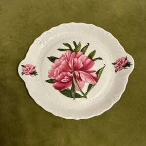 Aynsley Chelsea Flowers Handled Plate • Fine Bone China • Pink Peony